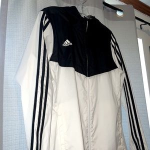adidas black + white striped men’s medium windbreaker